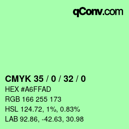 カラーコード: CMYK 35 / 0 / 32 / 0 | qconv.com
