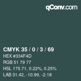 Color code: CMYK 35 / 0 / 3 / 69 | qconv.com