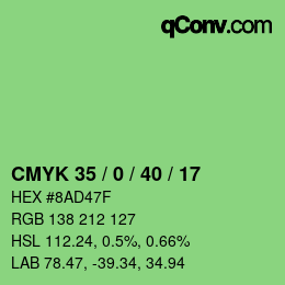 カラーコード: CMYK 35 / 0 / 40 / 17 | qconv.com