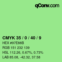 Farbcode: CMYK 35 / 0 / 40 / 9 | qconv.com