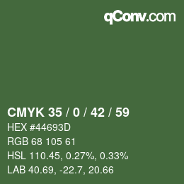 Color code: CMYK 35 / 0 / 42 / 59 | qconv.com