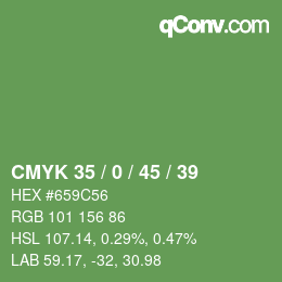 Farbcode: CMYK 35 / 0 / 45 / 39 | qconv.com