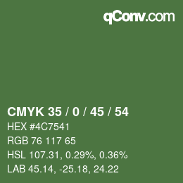 Farbcode: CMYK 35 / 0 / 45 / 54 | qconv.com