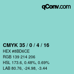 Color code: CMYK 35 / 0 / 4 / 16 | qconv.com