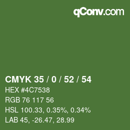 Color code: CMYK 35 / 0 / 52 / 54 | qconv.com