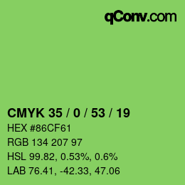 Farbcode: CMYK 35 / 0 / 53 / 19 | qconv.com