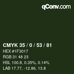 Color code: CMYK 35 / 0 / 53 / 81 | qconv.com