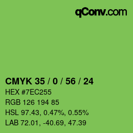 Color code: CMYK 35 / 0 / 56 / 24 | qconv.com