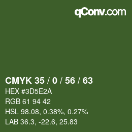 Color code: CMYK 35 / 0 / 56 / 63 | qconv.com