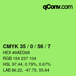 カラーコード: CMYK 35 / 0 / 56 / 7 | qconv.com
