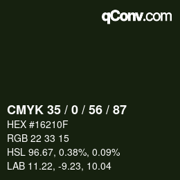 Color code: CMYK 35 / 0 / 56 / 87 | qconv.com