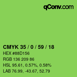 Color code: CMYK 35 / 0 / 59 / 18 | qconv.com