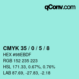 カラーコード: CMYK 35 / 0 / 5 / 8 | qconv.com