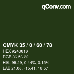 Farbcode: CMYK 35 / 0 / 60 / 78 | qconv.com