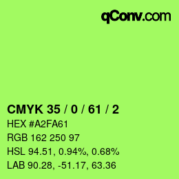 カラーコード: CMYK 35 / 0 / 61 / 2 | qconv.com