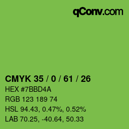 Color code: CMYK 35 / 0 / 61 / 26 | qconv.com
