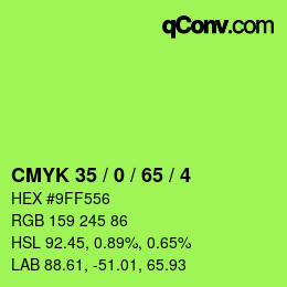 カラーコード: CMYK 35 / 0 / 65 / 4 | qconv.com
