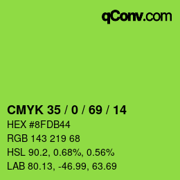 Code couleur: CMYK 35 / 0 / 69 / 14 | qconv.com