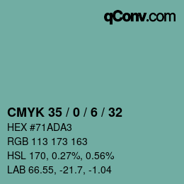 カラーコード: CMYK 35 / 0 / 6 / 32 | qconv.com