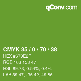 Color code: CMYK 35 / 0 / 70 / 38 | qconv.com