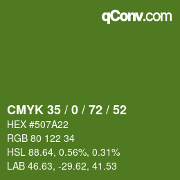 Color code: CMYK 35 / 0 / 72 / 52 | qconv.com