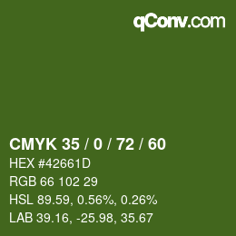 Color code: CMYK 35 / 0 / 72 / 60 | qconv.com