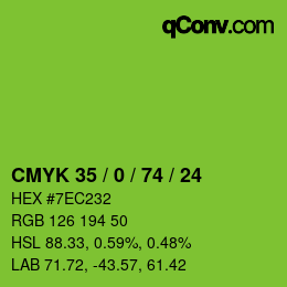 Farbcode: CMYK 35 / 0 / 74 / 24 | qconv.com