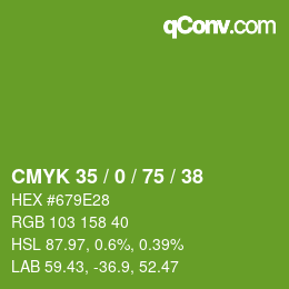 カラーコード: CMYK 35 / 0 / 75 / 38 | qconv.com