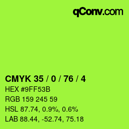 カラーコード: CMYK 35 / 0 / 76 / 4 | qconv.com