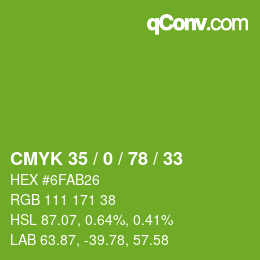 カラーコード: CMYK 35 / 0 / 78 / 33 | qconv.com