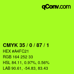 Farbcode: CMYK 35 / 0 / 87 / 1 | qconv.com