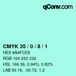 颜色代码: CMYK 35 / 0 / 8 / 1 | qconv.com