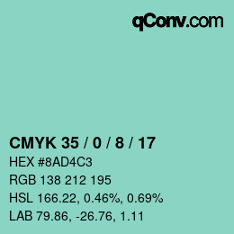 カラーコード: CMYK 35 / 0 / 8 / 17 | qconv.com