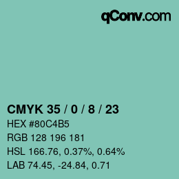 カラーコード: CMYK 35 / 0 / 8 / 23 | qconv.com