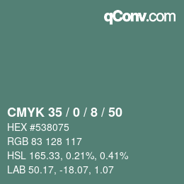 Color code: CMYK 35 / 0 / 8 / 50 | qconv.com