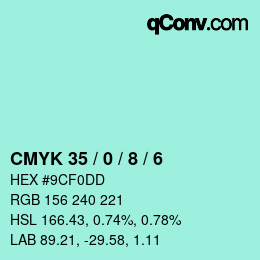 カラーコード: CMYK 35 / 0 / 8 / 6 | qconv.com