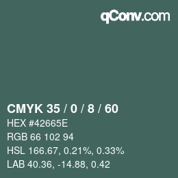 Color code: CMYK 35 / 0 / 8 / 60 | qconv.com