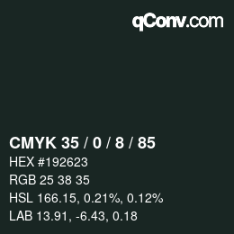 Farbcode: CMYK 35 / 0 / 8 / 85 | qconv.com