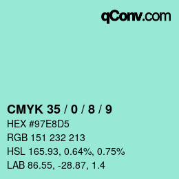 カラーコード: CMYK 35 / 0 / 8 / 9 | qconv.com