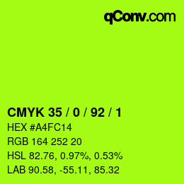 カラーコード: CMYK 35 / 0 / 92 / 1 | qconv.com