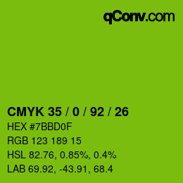 カラーコード: CMYK 35 / 0 / 92 / 26 | qconv.com