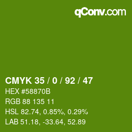 Color code: CMYK 35 / 0 / 92 / 47 | qconv.com