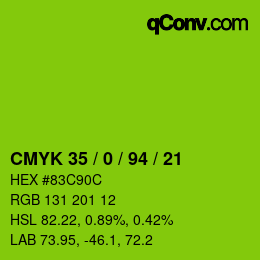 Color code: CMYK 35 / 0 / 94 / 21 | qconv.com