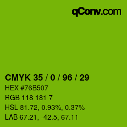 Color code: CMYK 35 / 0 / 96 / 29 | qconv.com