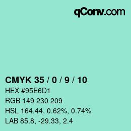 颜色代码: CMYK 35 / 0 / 9 / 10 | qconv.com