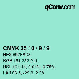 颜色代码: CMYK 35 / 0 / 9 / 9 | qconv.com