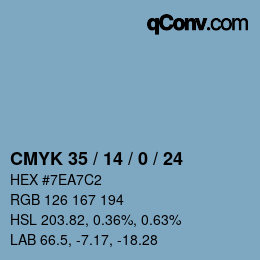 カラーコード: CMYK 35 / 14 / 0 / 24 | qconv.com