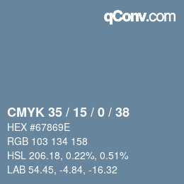 カラーコード: CMYK 35 / 15 / 0 / 38 | qconv.com