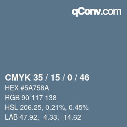 Code couleur: CMYK 35 / 15 / 0 / 46 | qconv.com