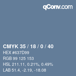 カラーコード: CMYK 35 / 18 / 0 / 40 | qconv.com